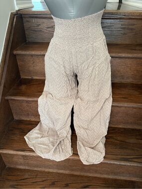 Final Touch Smocked High-Waist Wide-Leg Pants in Taupe